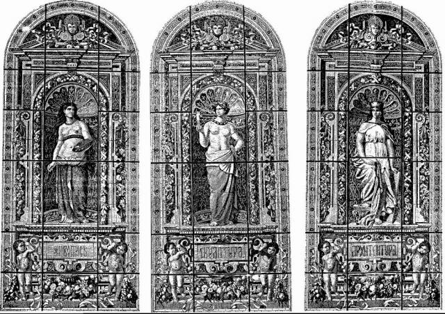 W. Swertschkoff’s Studio. Stained glass windows with allegories of Art. 1873